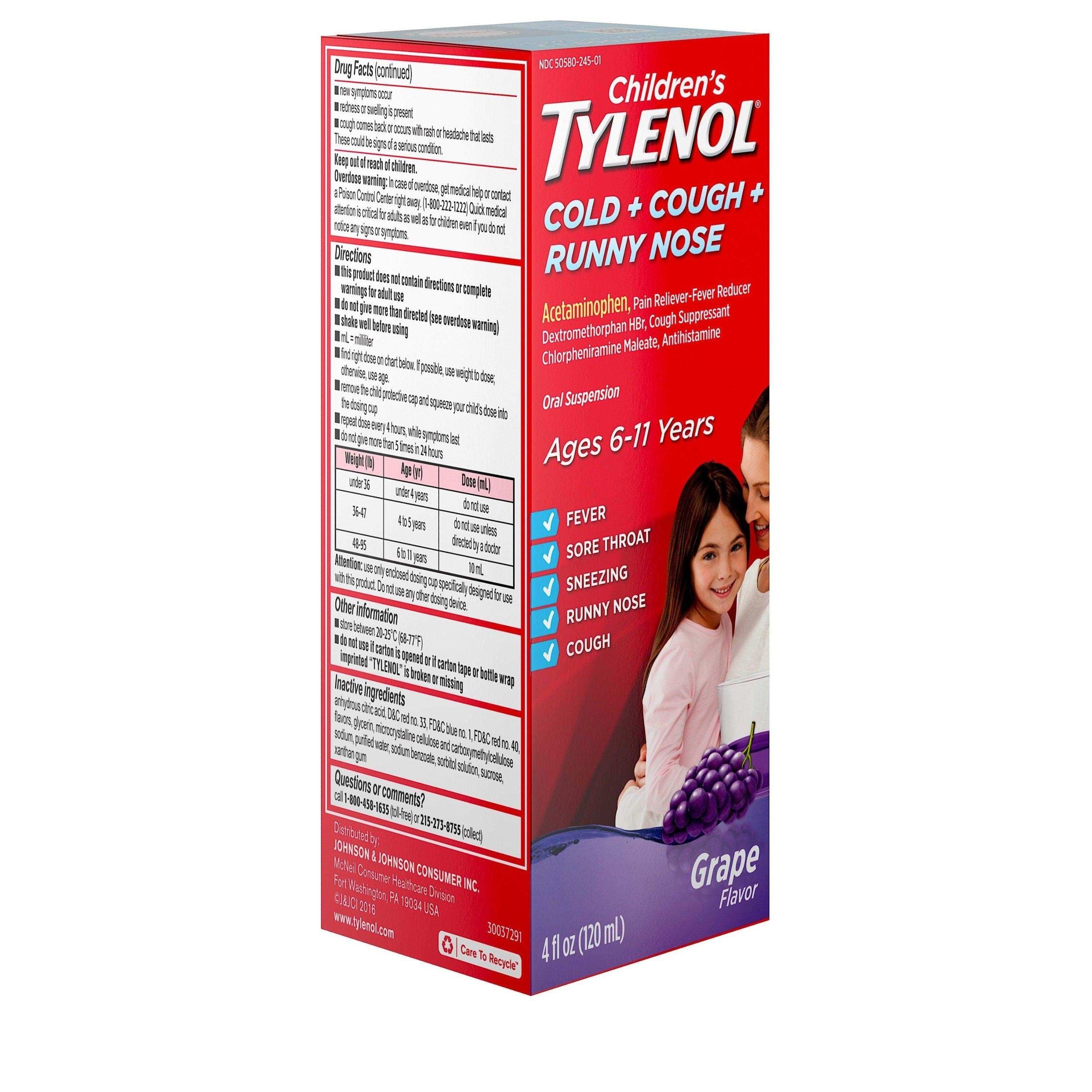 Tylenol Children's Cold+Cough+Runny Nose Suspension Grape - 4 fl. oz - Shop Home Med