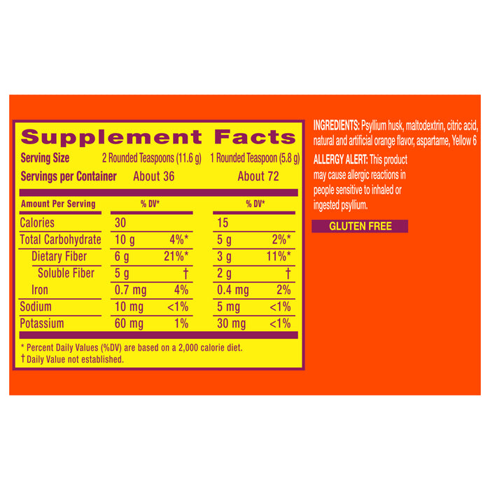 Metamucil Psyllium Fiber Supplement Powder Sugar Free Orange