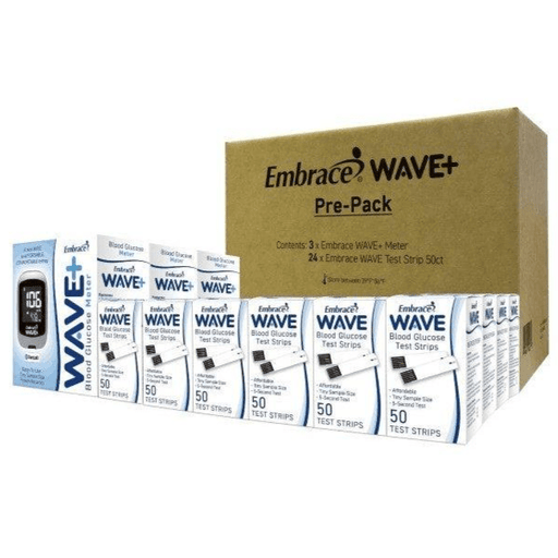 Embrace Wave+ Blood GlucoseMeter Kit - 3Meters,24Bxs Test StripX50 Ct