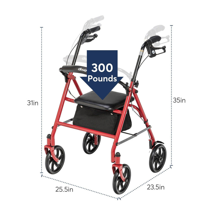 Drive Medical Four Wheel Rollator Walker with Folding Back Support