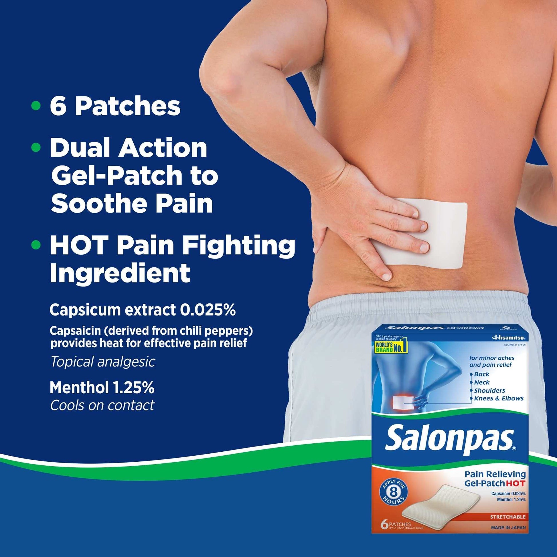 Salonpas Pain Relieving Adhesive Gel-Patch Hot - 6 Ct