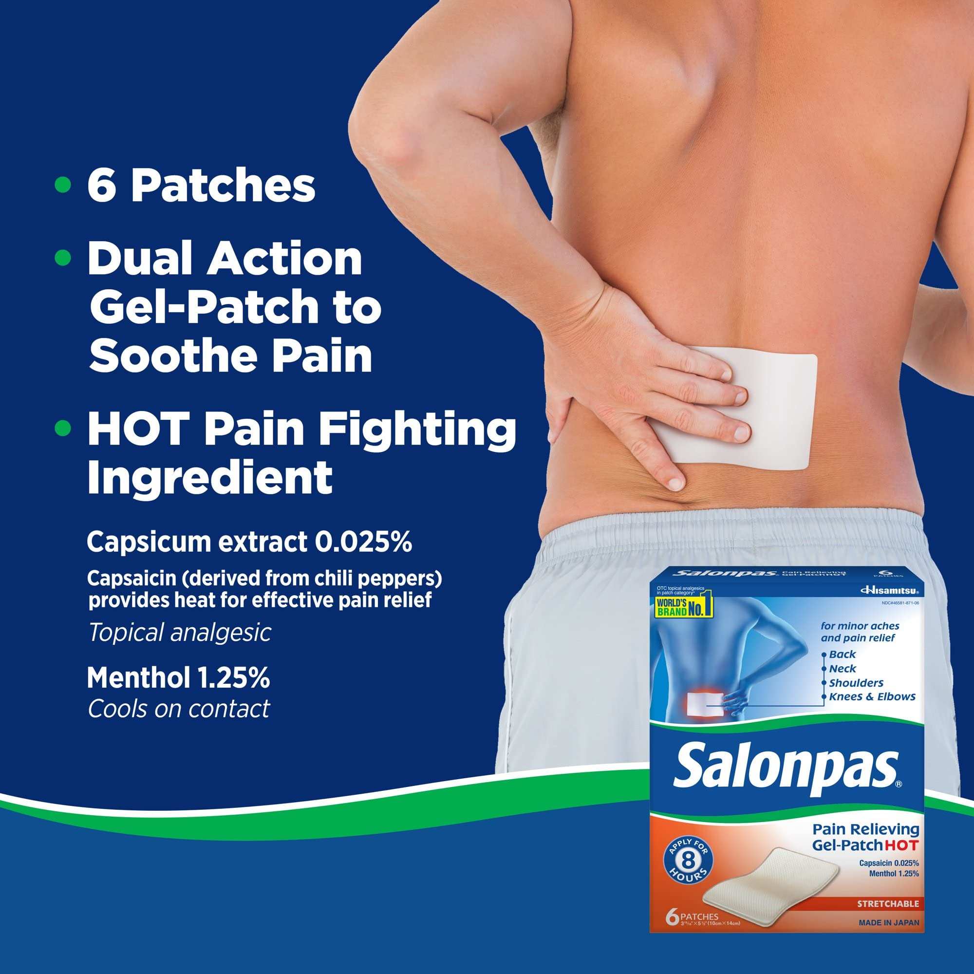 Salonpas Pain Relieving Adhesive Gel-Patch Hot - 6 Ct