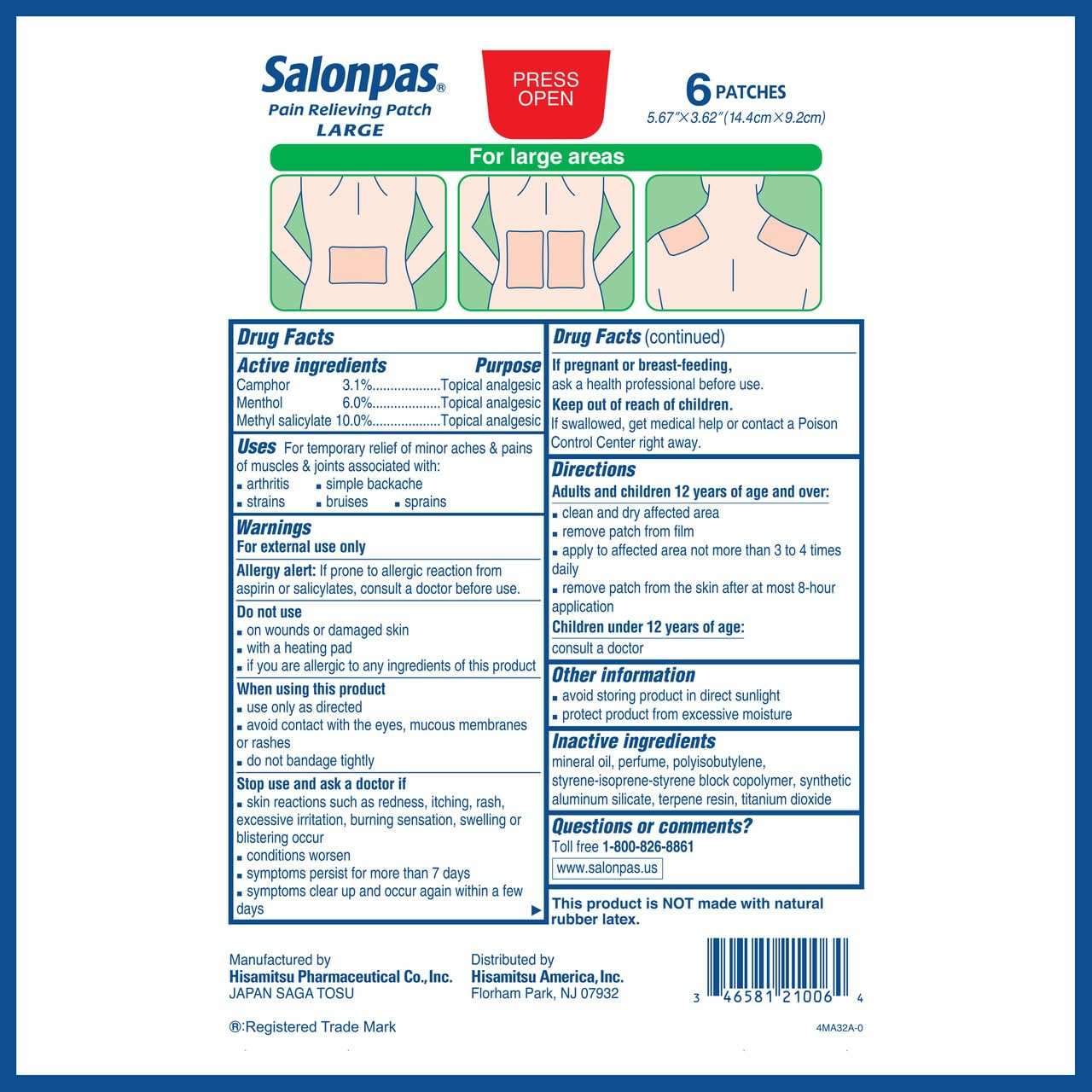 Salonpas 8-Hour Pain Relieving Patch Large - 6 Ct