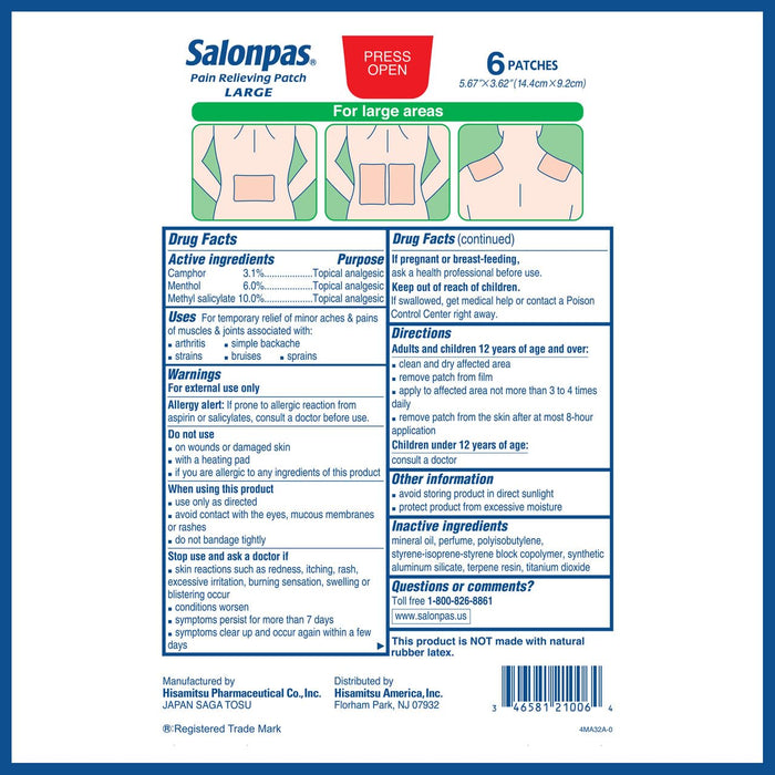 Salonpas 8-Hour Pain Relieving Patch Large - 6 Ct