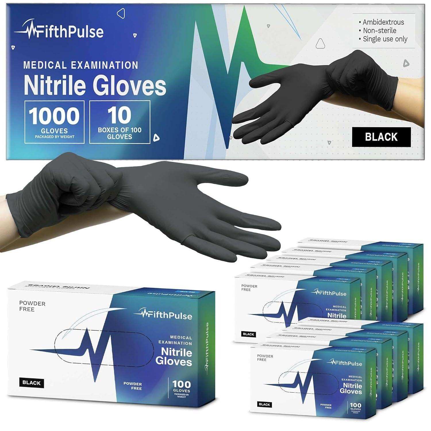 FifthPulse Medical Exam Black Nitrile Gloves - 10 Boxes of 100 Count - Shop Home Med