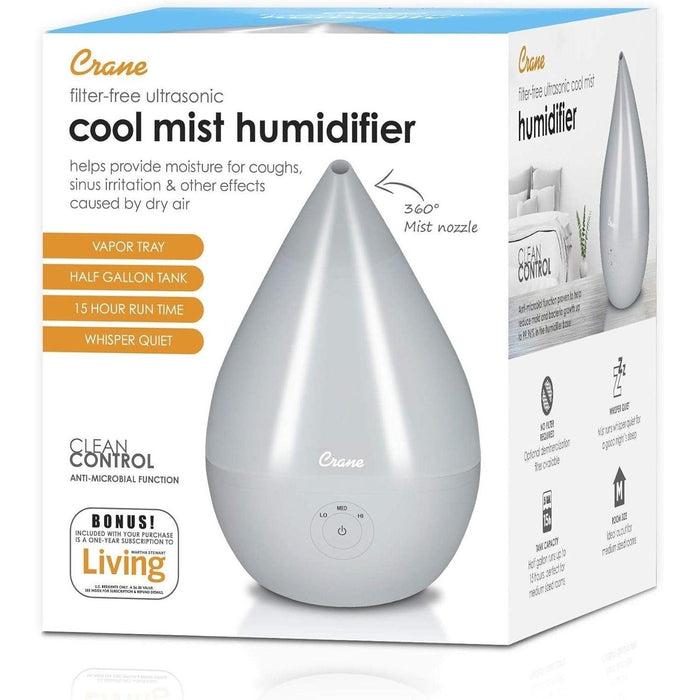 Crane Droplet Ultrasonic Cool Mist Humidifier Grey - 0.5 Gallon