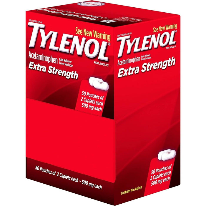 Tylenol Extra Strength Acetaminophen Caplets - 50 Pouches X 2 Count