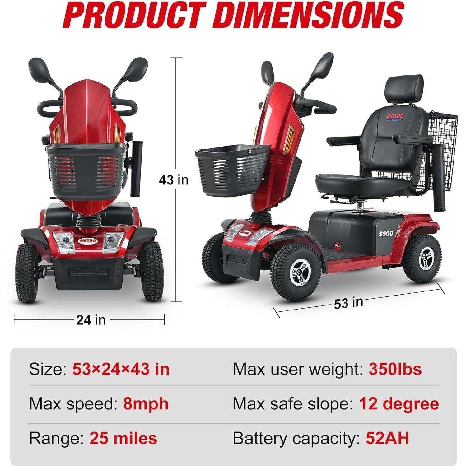 Metro Mobility S500 Series 4-Wheel Heavy Duty Travel Mobility Scooter - Shop Home Med