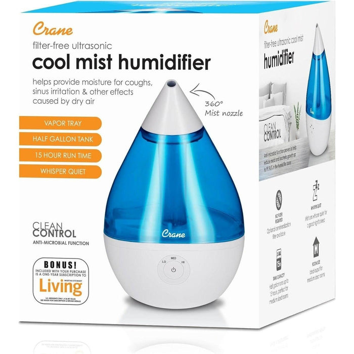 Crane Droplet Ultrasonic Cool Mist Humidifier Blue/White - 0.5 Gallon - Shop Home Med