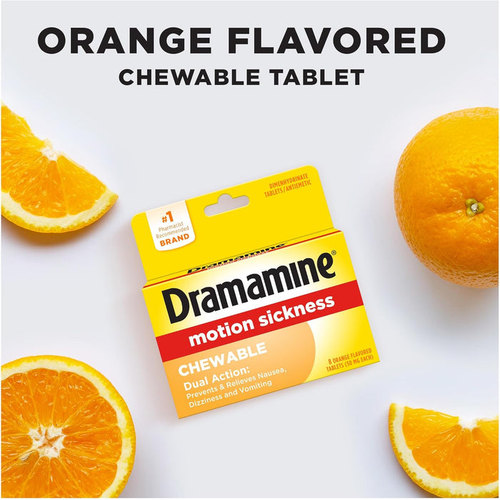 Dramamine Chewable Motion Sickness Relief Orange Flavor - 8 Ct