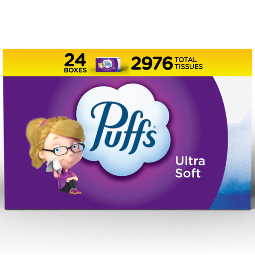 Puffs Ultra Soft Facial Tissues - 24 Family Boxes x 124 Tissues