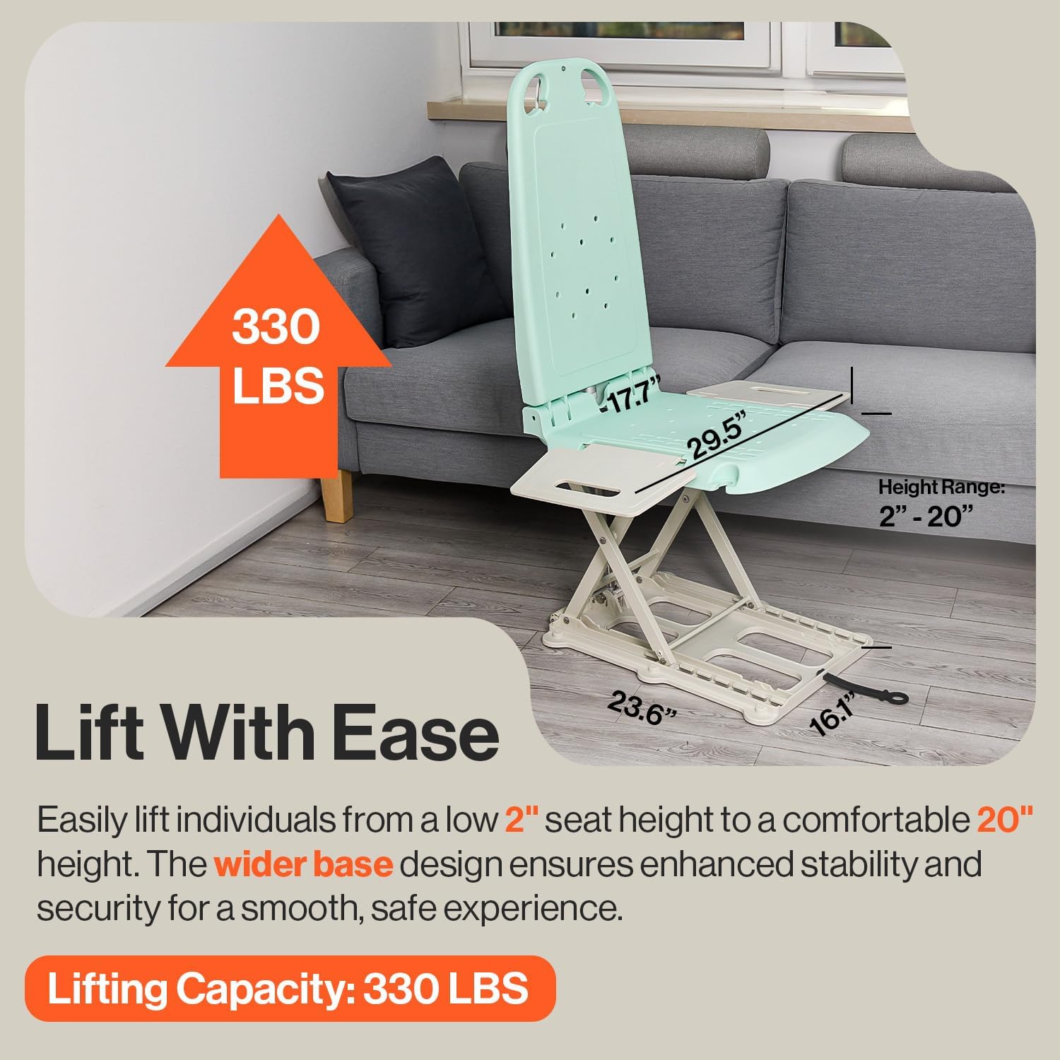 SuperHandy GoRise LT Portable Floor Lift - Lightweight 330Lbs Capacity IP68 Waterproof