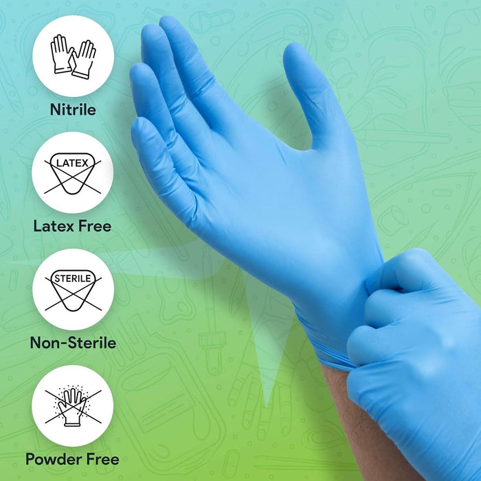 FifthPulse Medical Exam Blue Nitrile Gloves - 10 Boxes of 100 Ct