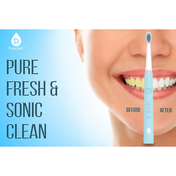 Pursonic USB Rechargeable Sonic toothbrush with 12 Brush Heads