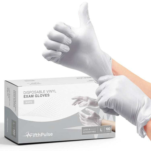 FifthPulse White Vinyl Exam Gloves