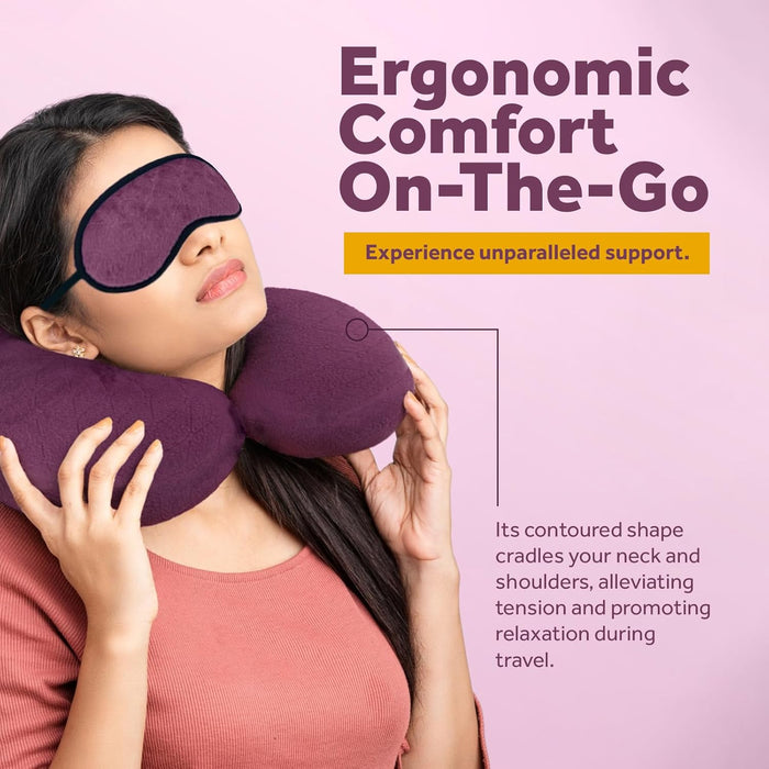 Pursonic Memory Foam Neck Pillow with Eye Mask - Ergonomic Travel