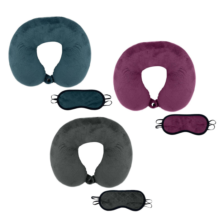 Pursonic Memory Foam Neck Pillow with Eye Mask - Ergonomic Travel - 3 Ct