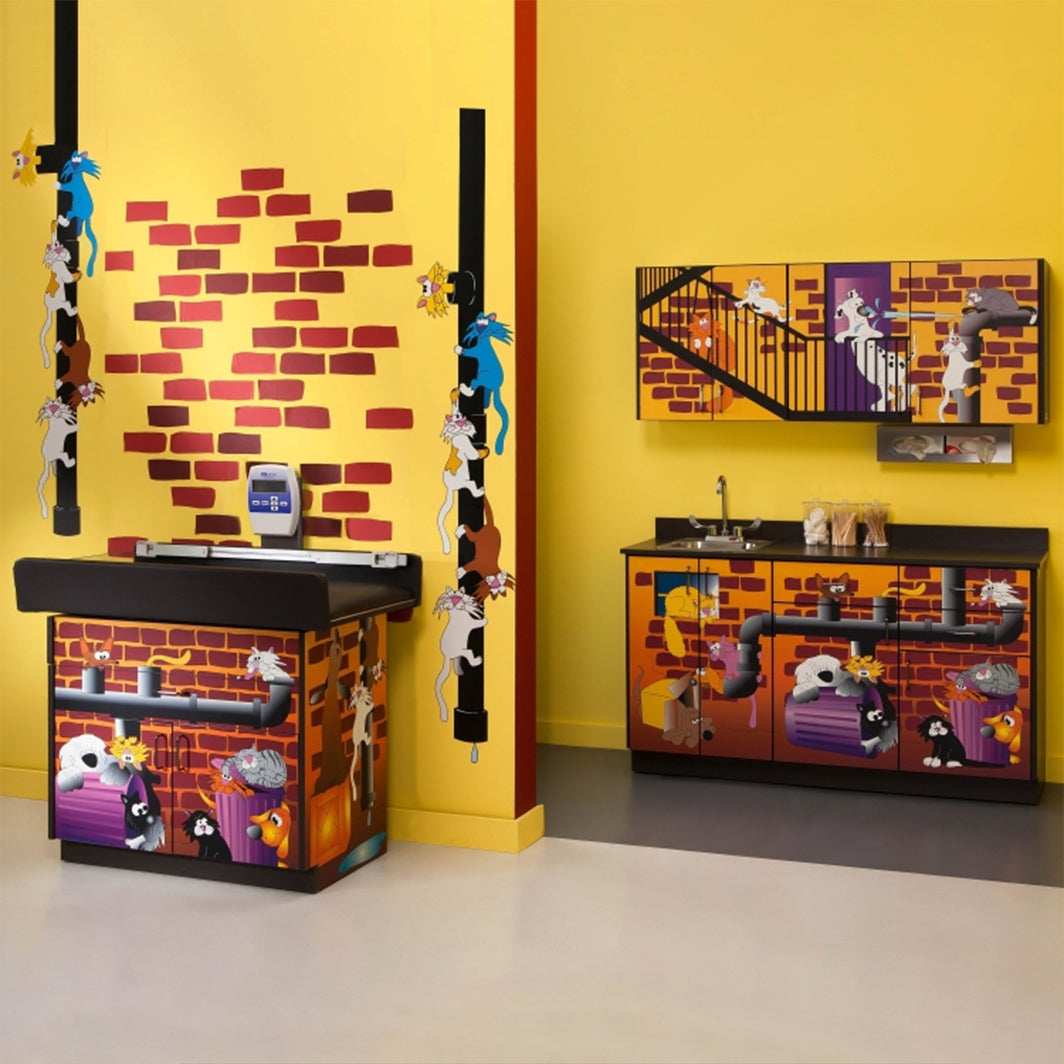 Clinton Complete Alley Cats and Dogs Exam Room Pediatric Scale Table & Cabinets