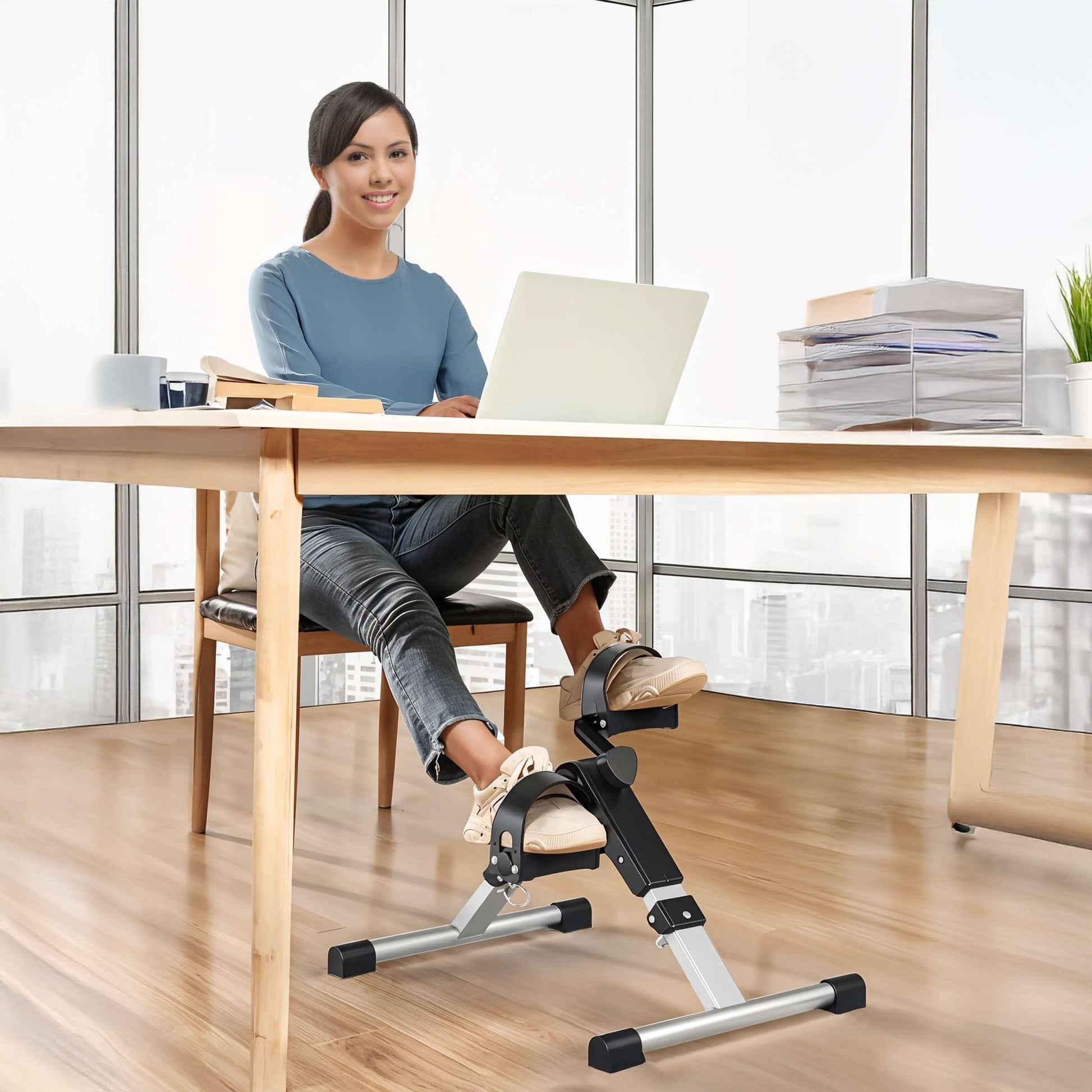 Foldable Under Desk Bike Pedal Exerciser with Digital Display and Adjustable Tension shophomemed