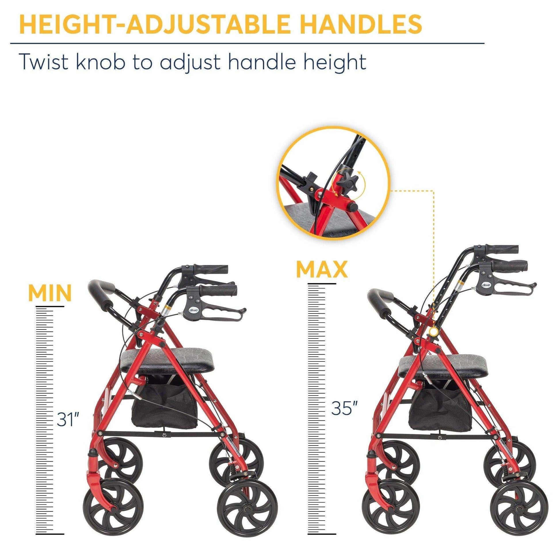 Drive Medical Four Wheel Rollator Walker with Folding Back Support - Shop Home Med