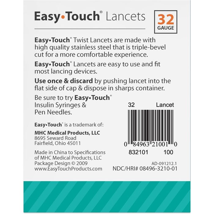 Easy Touch Twist Lancets 32 Gauge - 100 Ct