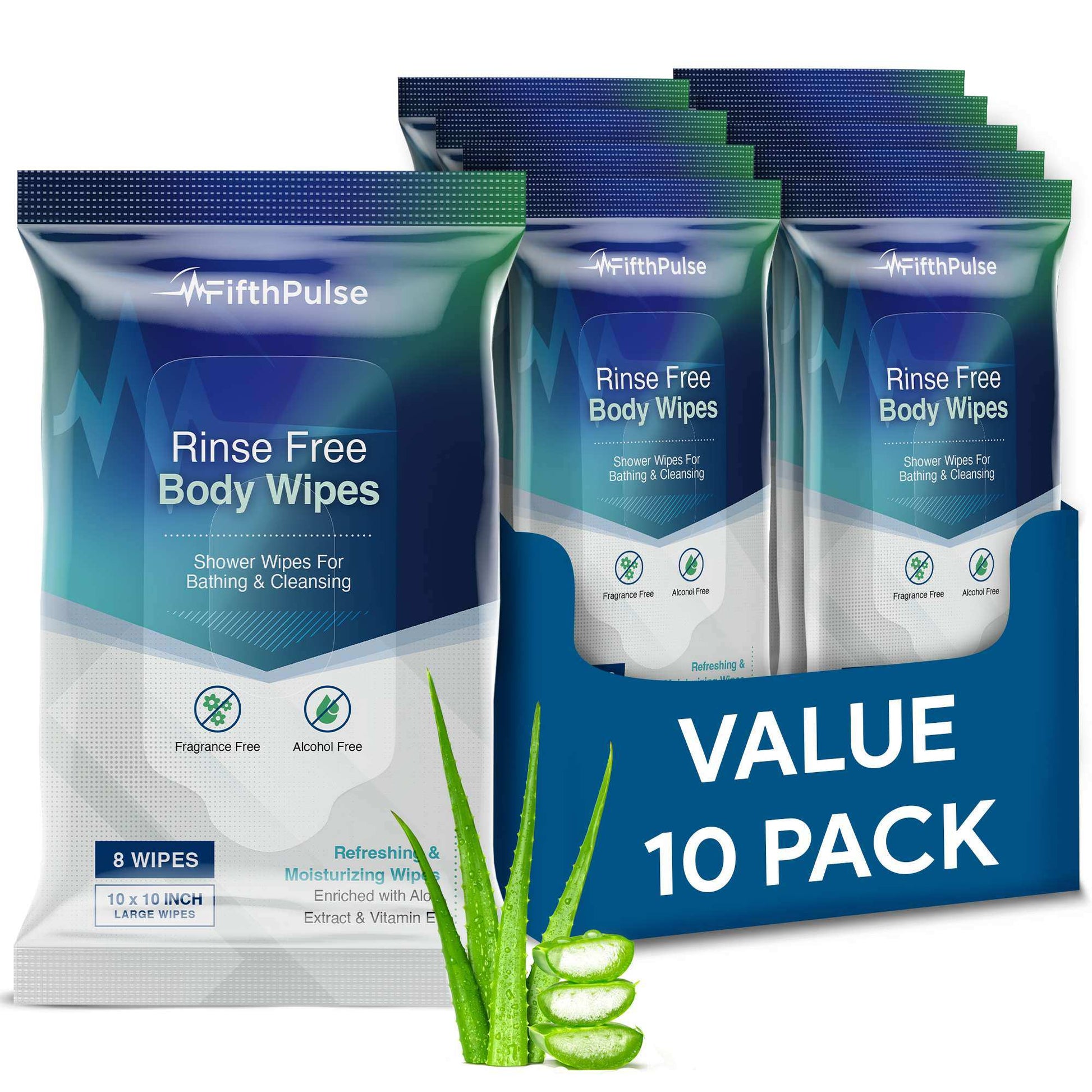 FifthPulse XL Rinse Free Adult Body Wipes for Men and Women
