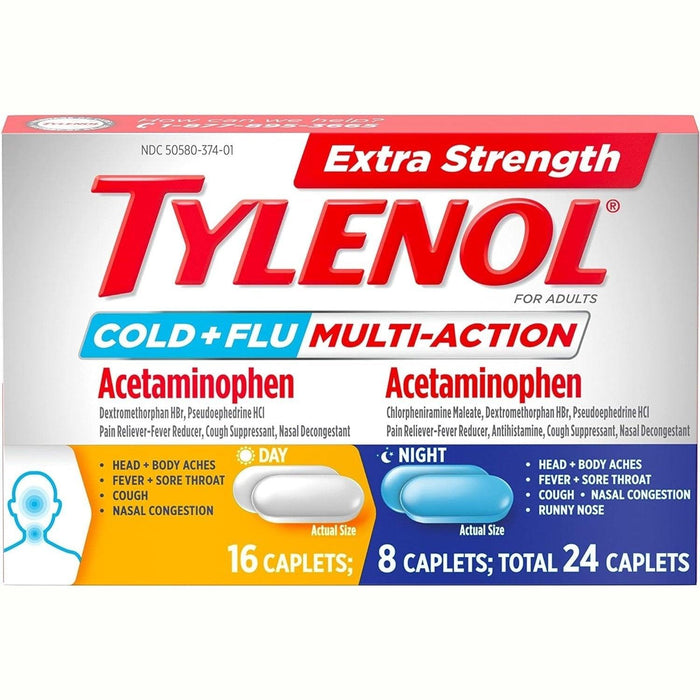 Tylenol Extra Strength Cold + Flu Relief Day & Night Caplets - 24 Ct