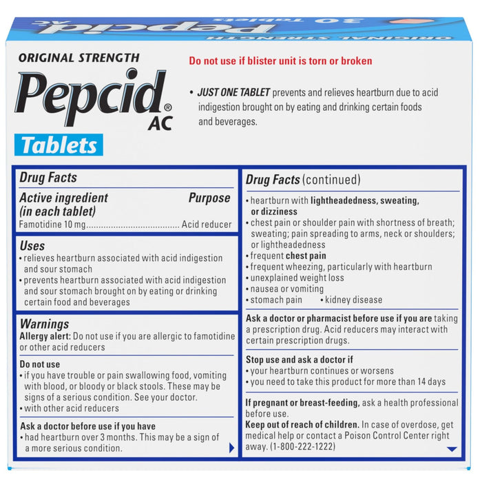 Pepcid AC Heartburn Prevention & Relief with Famotidine Tablets