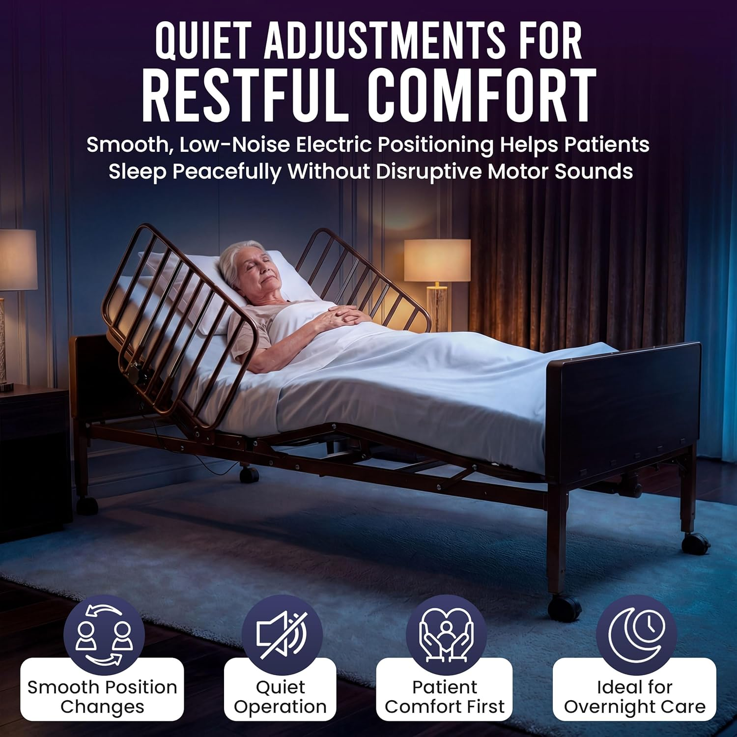 Full Electric Hospital Bed - Foam Mattress - Full Rails - 36x80 Adjustable Height