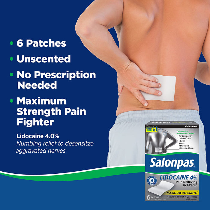 Salonpas Maximum Strength Lidocaine 4% Pain Relieving Gel-Patch