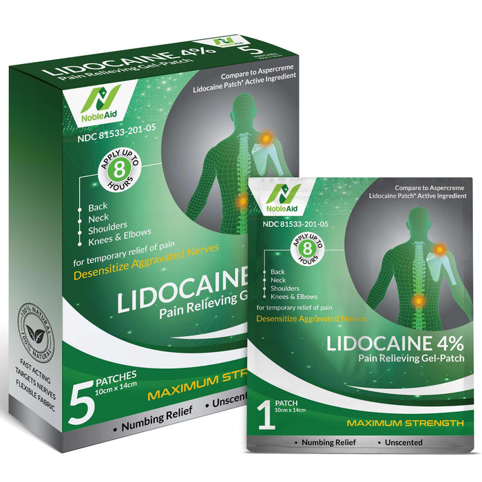 NobleAid 4% Lidocaine Patches Maximum Strength Pain Relieving - 5 Pack