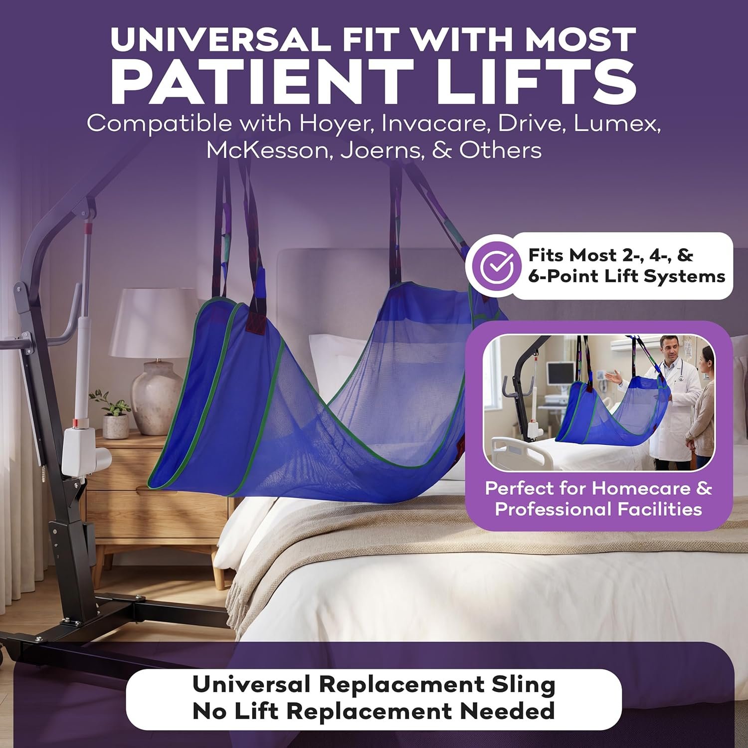 Eslinga elevadora de malla universal de cuerpo completo con abertura para inodoro