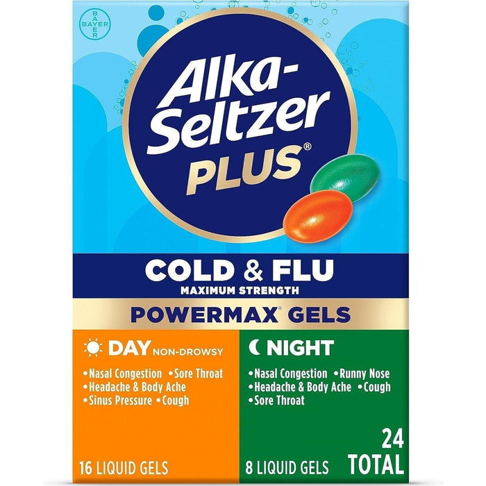 Alka-Seltzer Plus Cold & Flu Powermax Gels - Day 16 Ct + Night 8 Ct - Shop Home Med