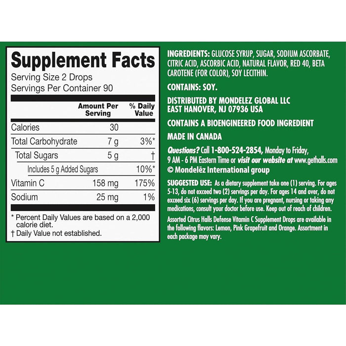 HALLS Defense Vitamin C Supplement Drops Citrus - 9 Ct X 20 Sticks
