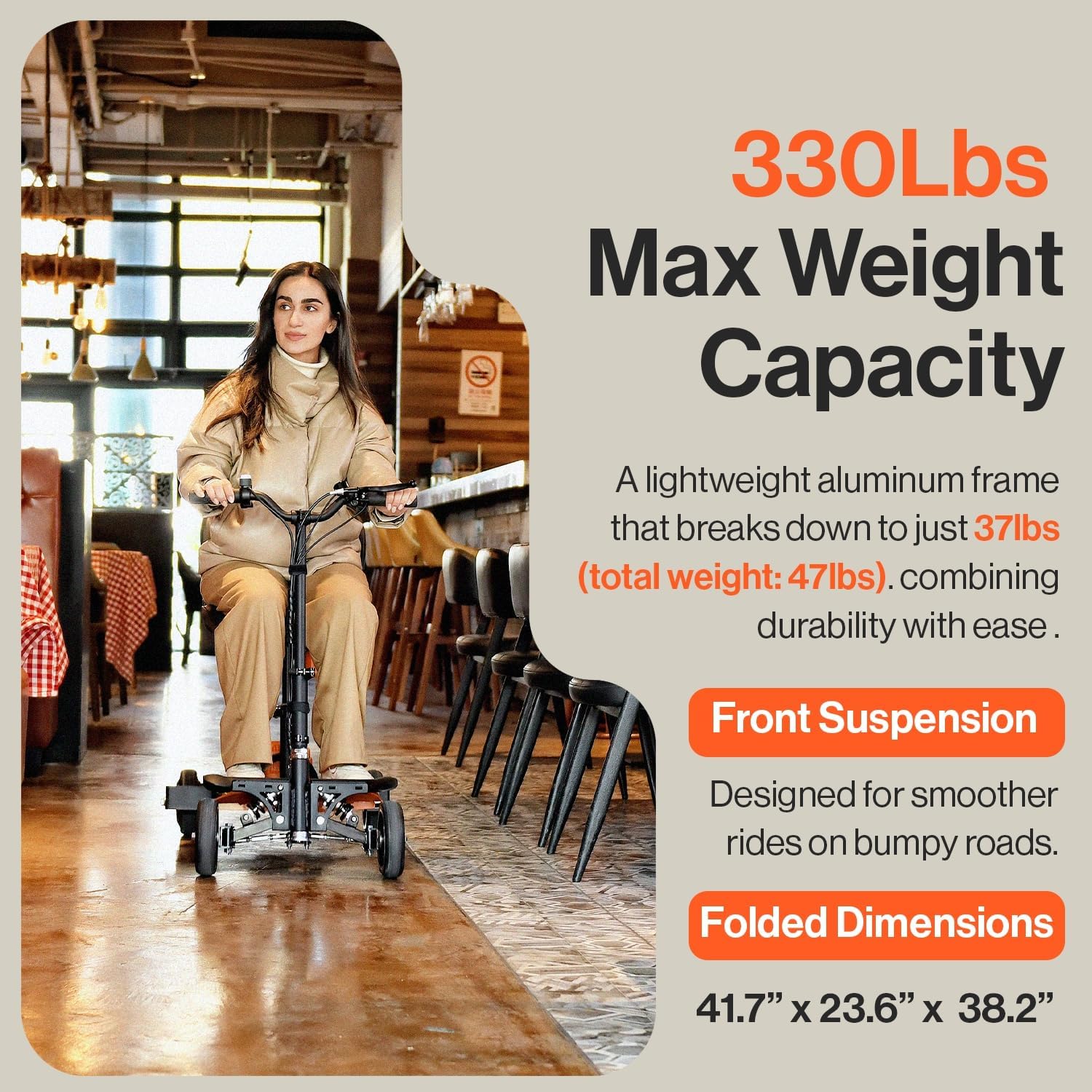 SuperHandy 4-Wheels Passport Pro Mobility Scooter Mobility Scooter - Foldable Travel Mobility Scooter 48V Li-Ion Battery 330lbs Load