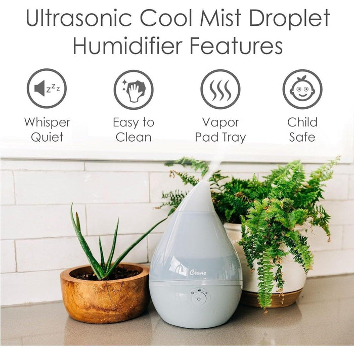 Crane Droplet Ultrasonic Cool Mist Humidifier Grey - 0.5 Gallon
