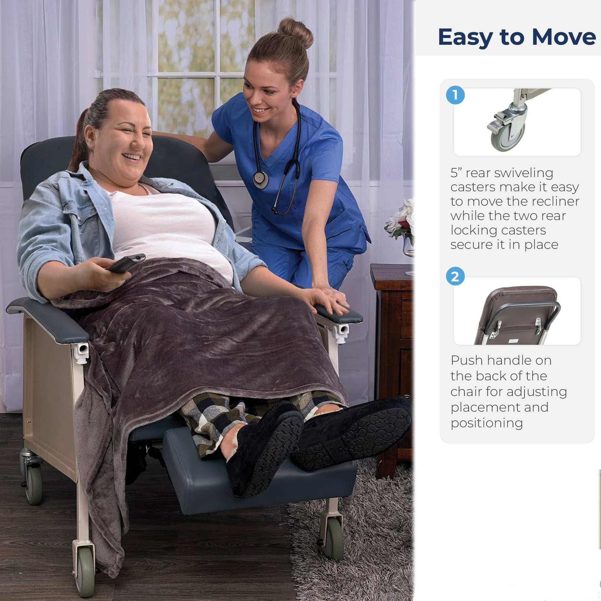 Sillón reclinable Geri de 3 posiciones con bandeja para comidas - Capacidad de peso de 250 lb