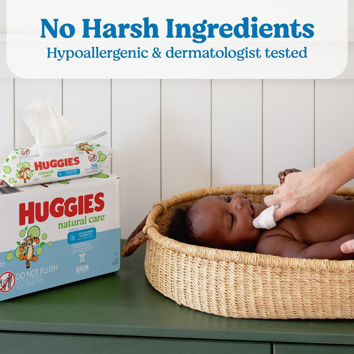 Toallitas refrescantes para bebés con aroma a pepino y té verde de Huggies Natural Care (56 unidades)