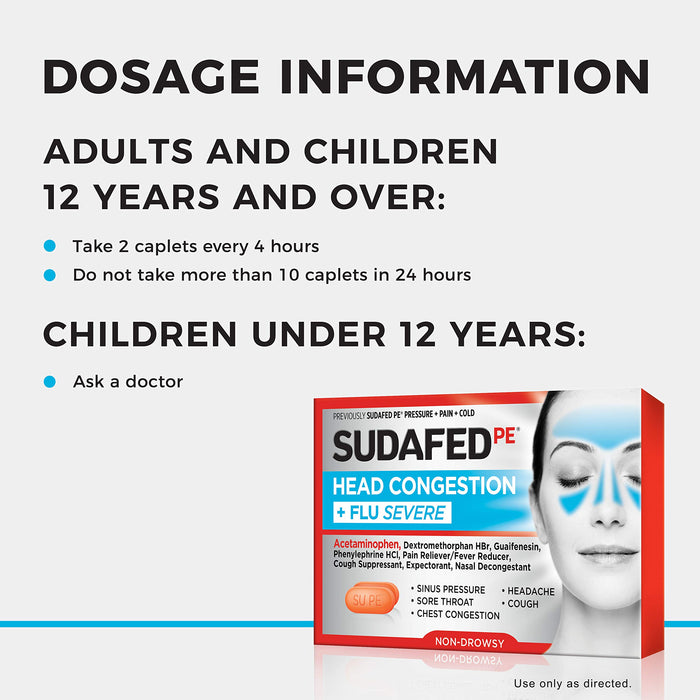 Sudafed PE Head Congestion+Flu Severe Relief Decongestant - 24 Tablets