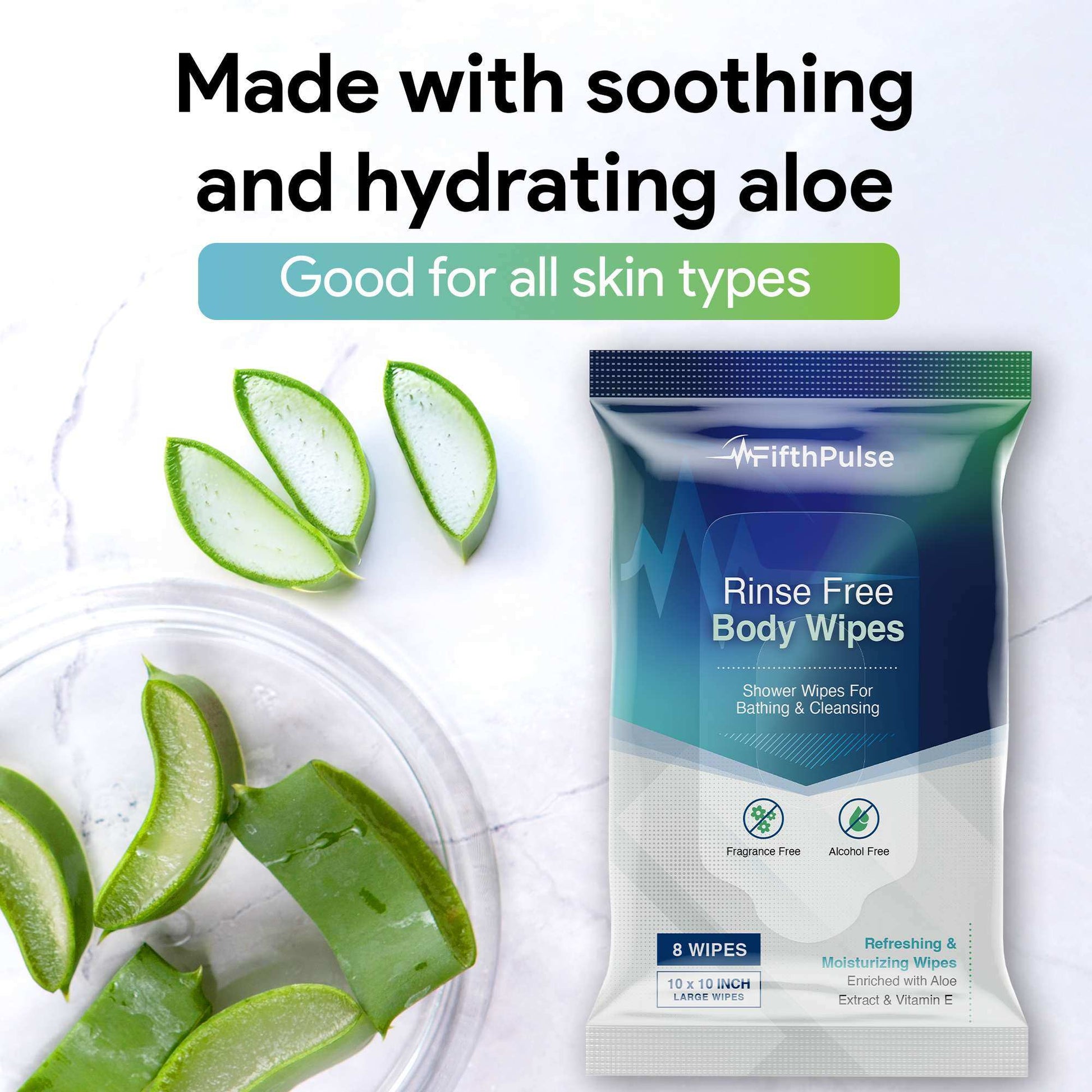 FifthPulse XL Rinse Free Adult Body Wipes for Men and Women