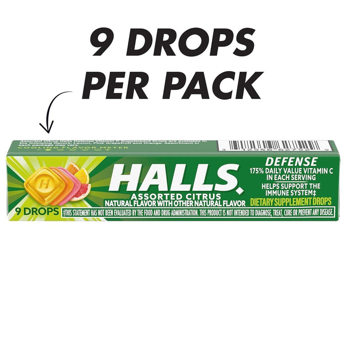 HALLS Defense Vitamin C Supplement Drops Citrus - 9 Ct X 20 Sticks