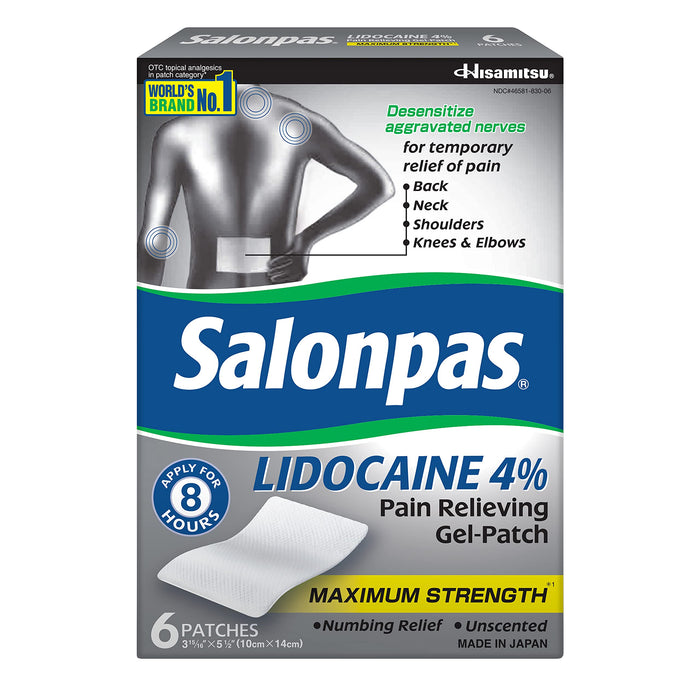 Salonpas Maximum Strength Lidocaine 4% Pain Relieving Gel-Patch