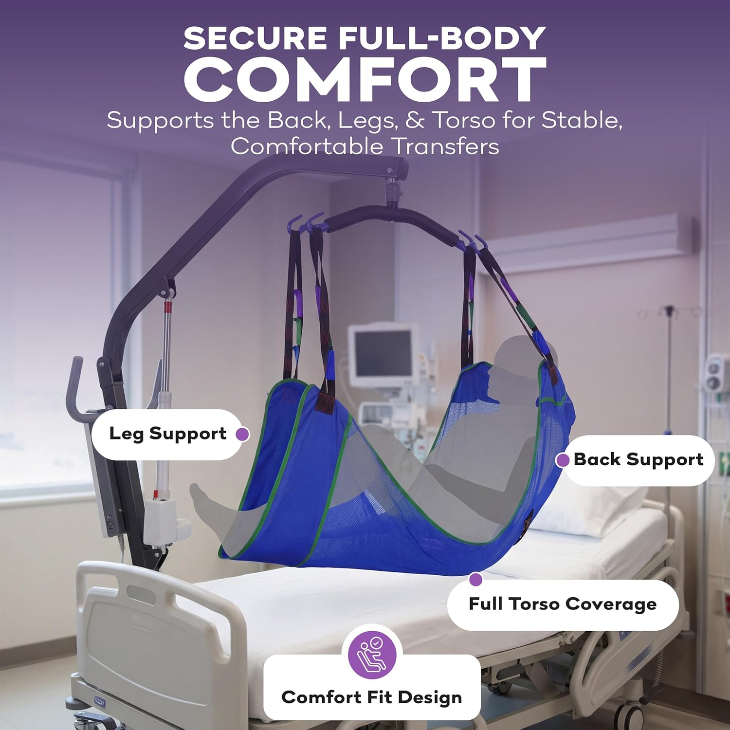 Eslinga elevadora de malla universal de cuerpo completo con abertura para inodoro