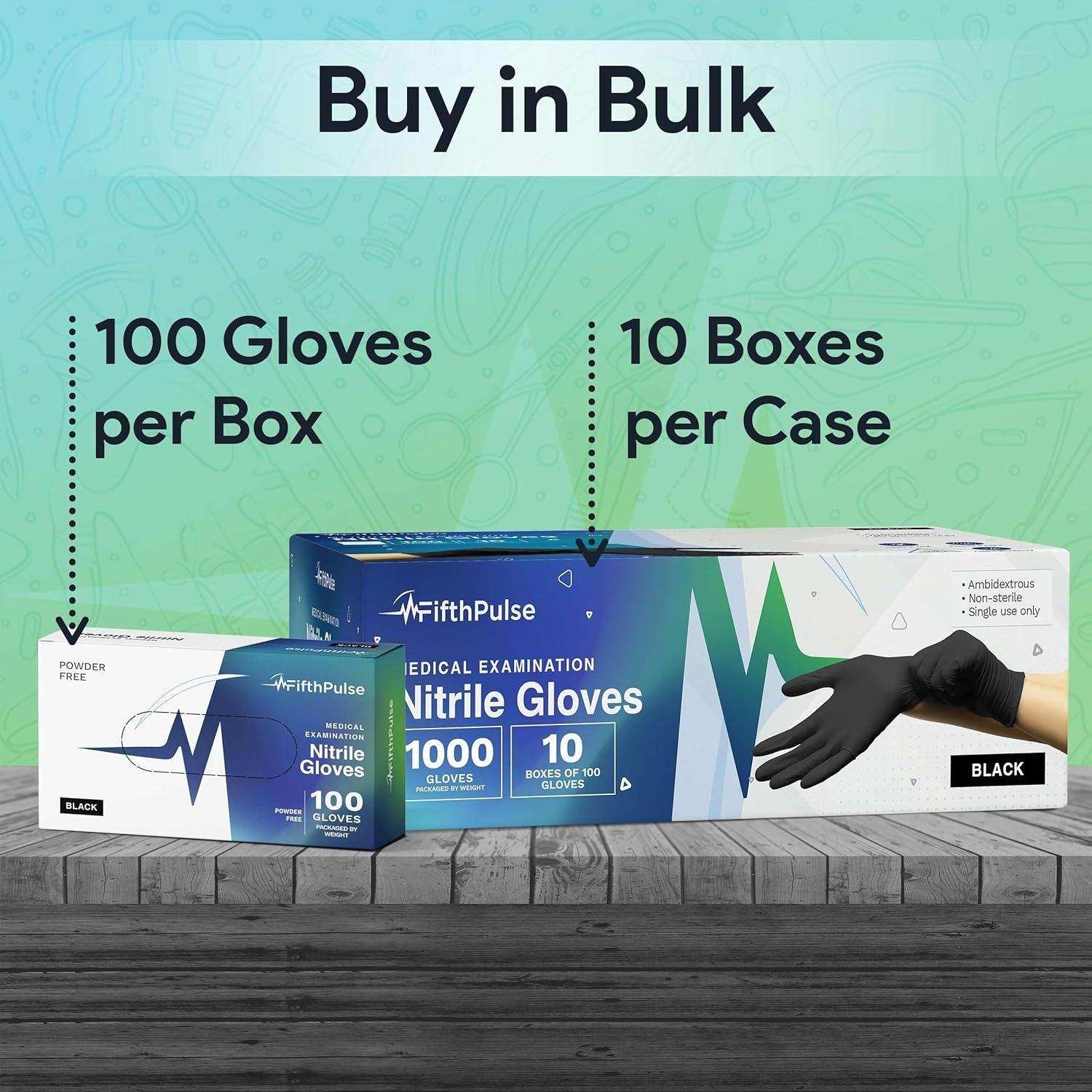 FifthPulse Medical Exam Black Nitrile Gloves - 10 Boxes of 100 Count - Shop Home Med