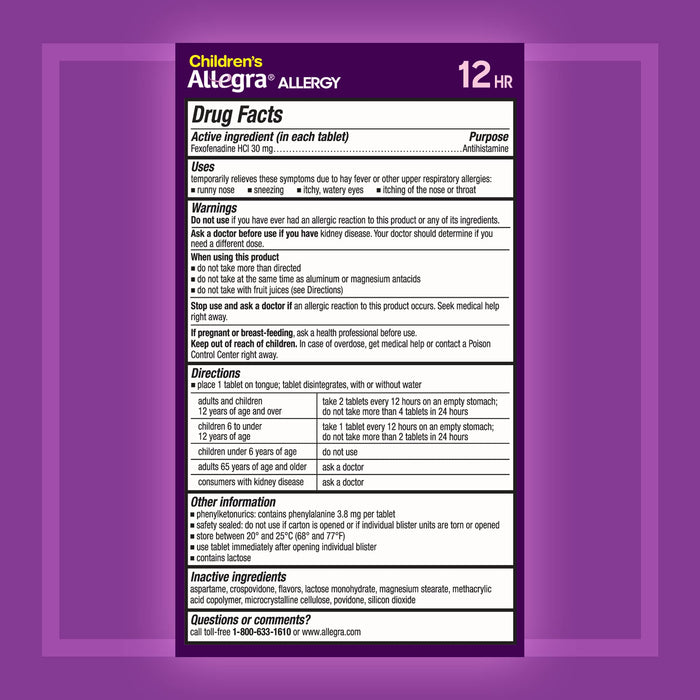 Allegra Children's Allergy 12 Hour Non-Drowsy Dissolve Tabs - 24 Ct