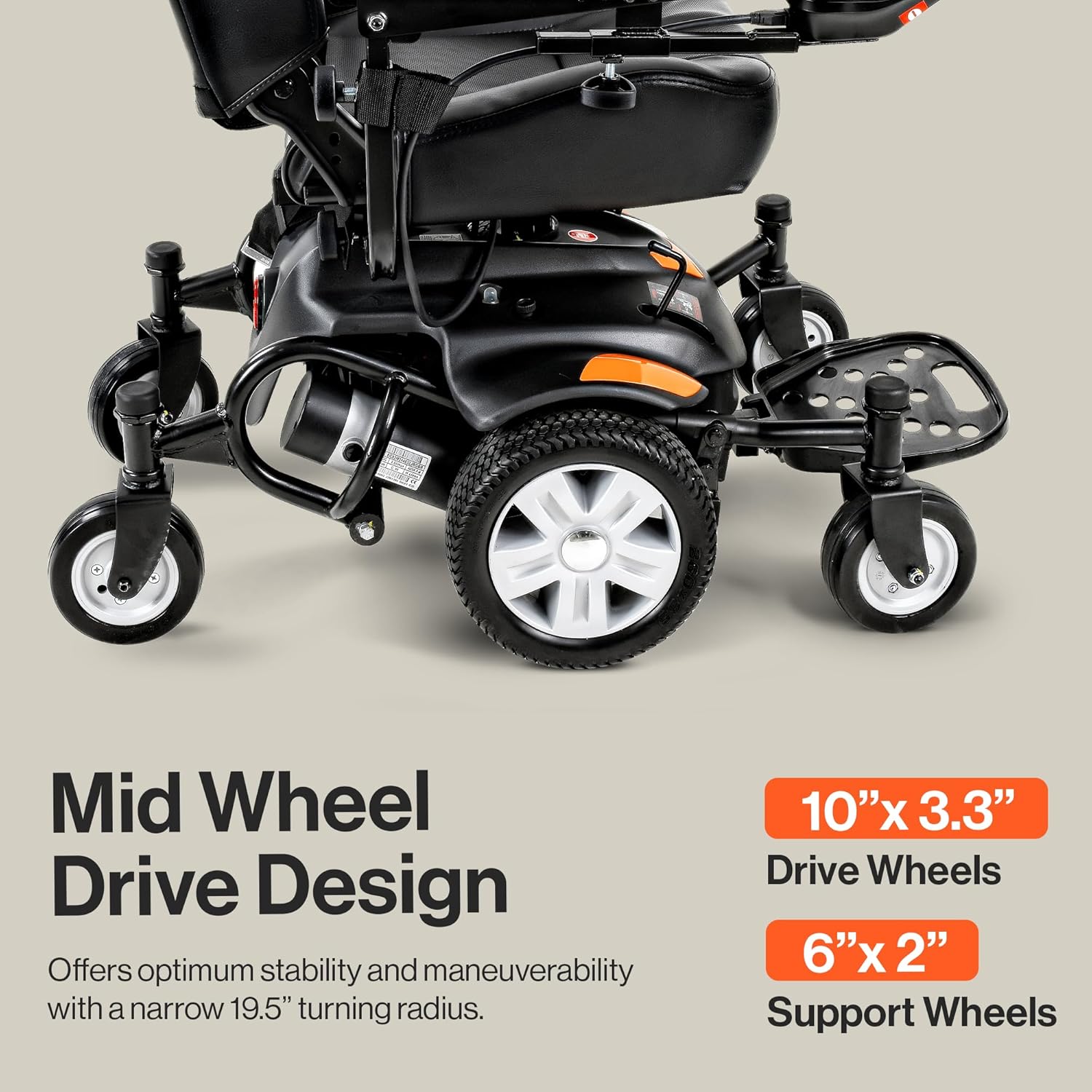 SuperHandy GoRide CRX Powerchair - 300lb Capacity Mid-Wheel Drive 12.8 Mile Range Power Wheelchair