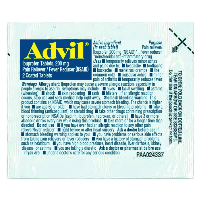 Advil Ibuprofen Tablets Refill Pack - Two Tablets/Packet (30 Packets) - Shop Home Med