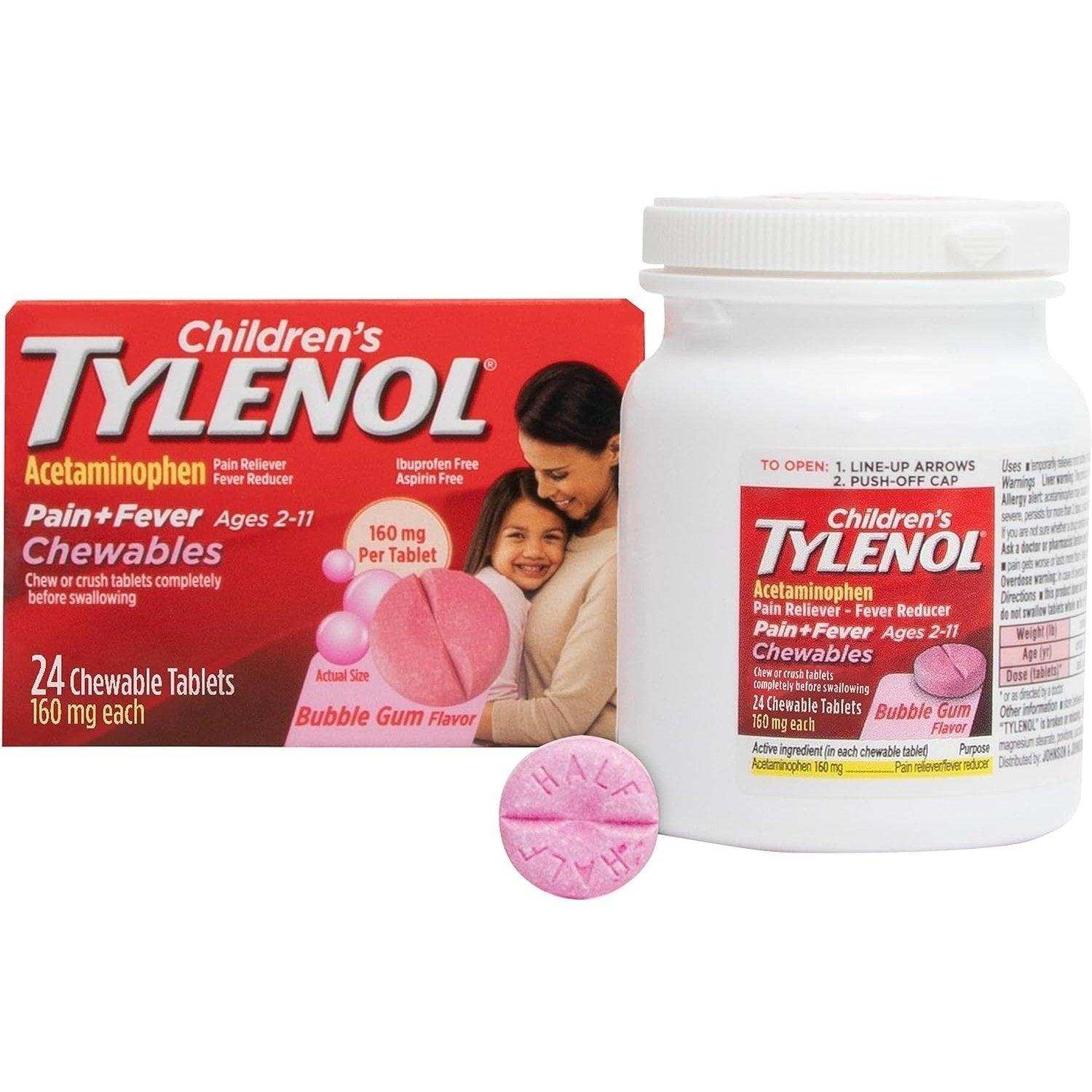 Tylenol Children's Pain + Fever Relief Chewables Bubble Gum - 24 Ct - Shop Home Med
