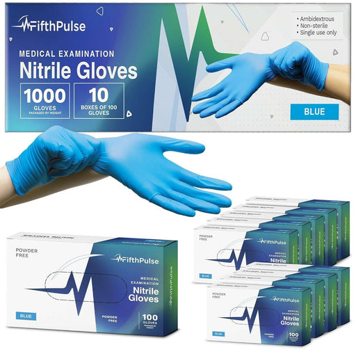 FifthPulse Medical Exam Blue Nitrile Gloves - 10 Boxes of 100 Ct - Shop Home Med