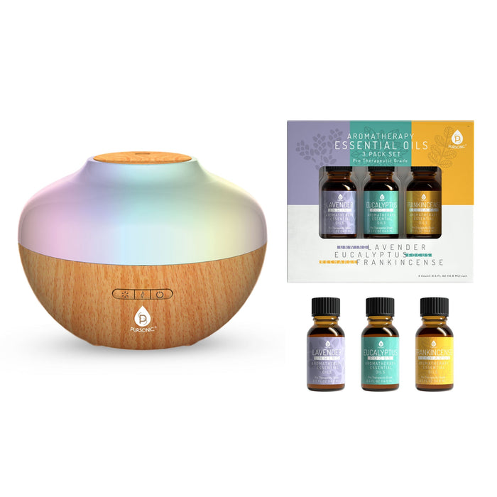 Pursonic Aromatherapy Diffuser: 300ml Top 3 Oils 2 Mist Settings 7 Lights